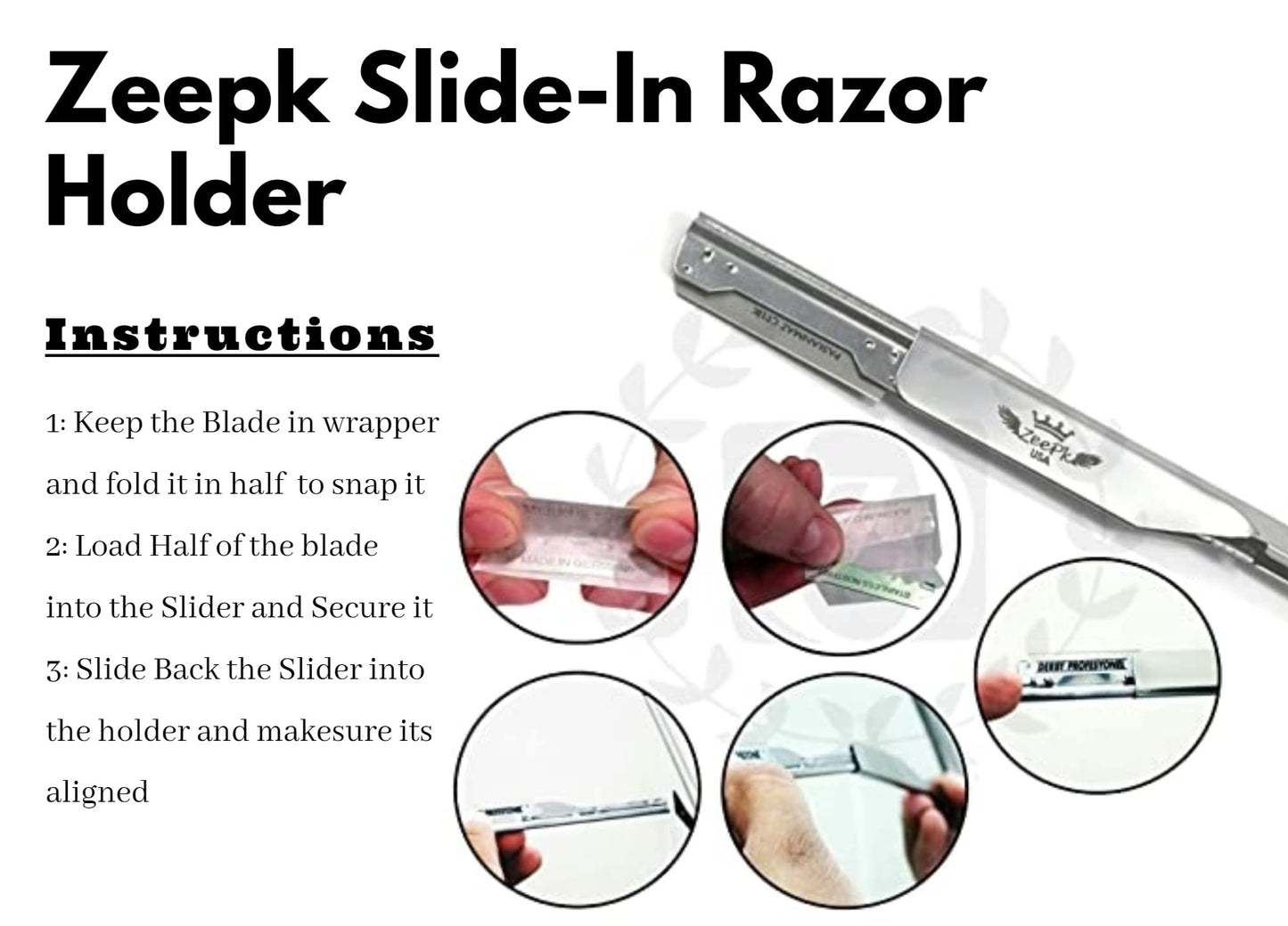 Barbero Cuchilla Barber Razor Straight Clean Shav Free Blades Salon Shaving Classic Stainless Steel (White Razor Holder)
