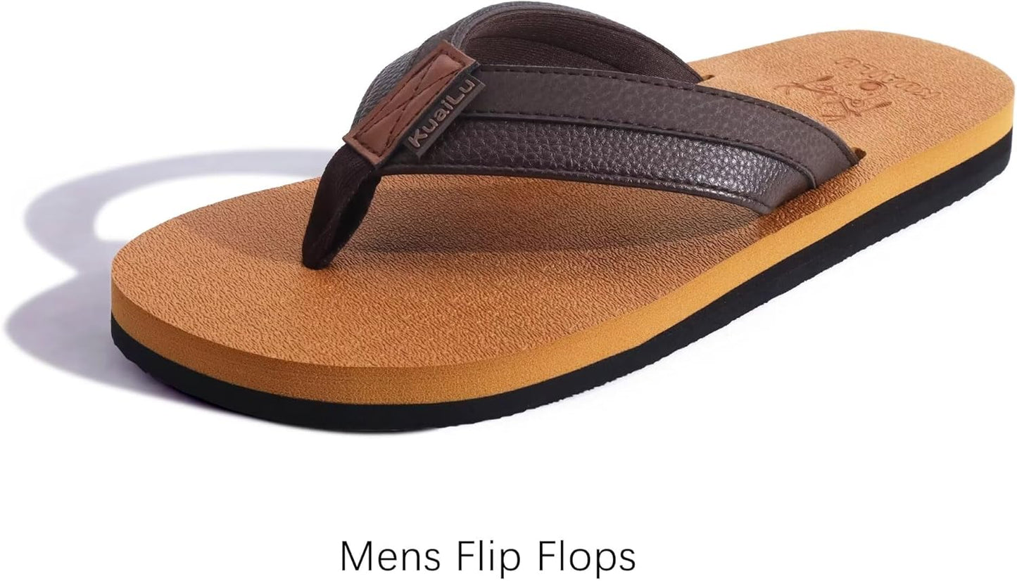 Men's Yoga Mat Leather Flip Flops - Comfortable Arch Support Thong Sandals | Indoor & Outdoor Use
