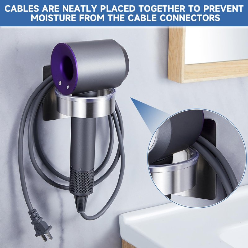 Oukimly Hair Dryer Holder Wall Mounted, Blow Dryer Holder, Hair Tool Organizer for Hair Dryer Storage Hanger, Adhesive Hairdryer Holder for Bathroom Barber Shop (Silver)