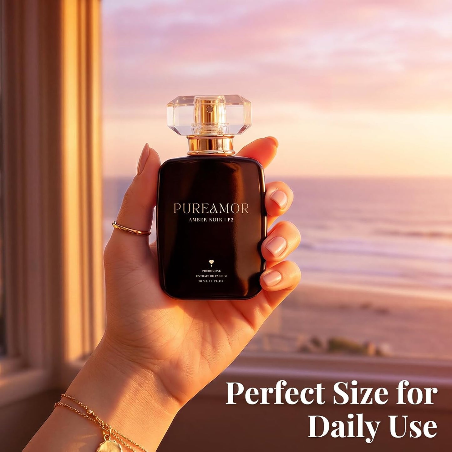 PUREAMOR Pheromone Perfume for Women - Amber Noir Extrait de Parfum | Long-Lasting Vanilla Amber Scent, 1.0 oz (30 ml)