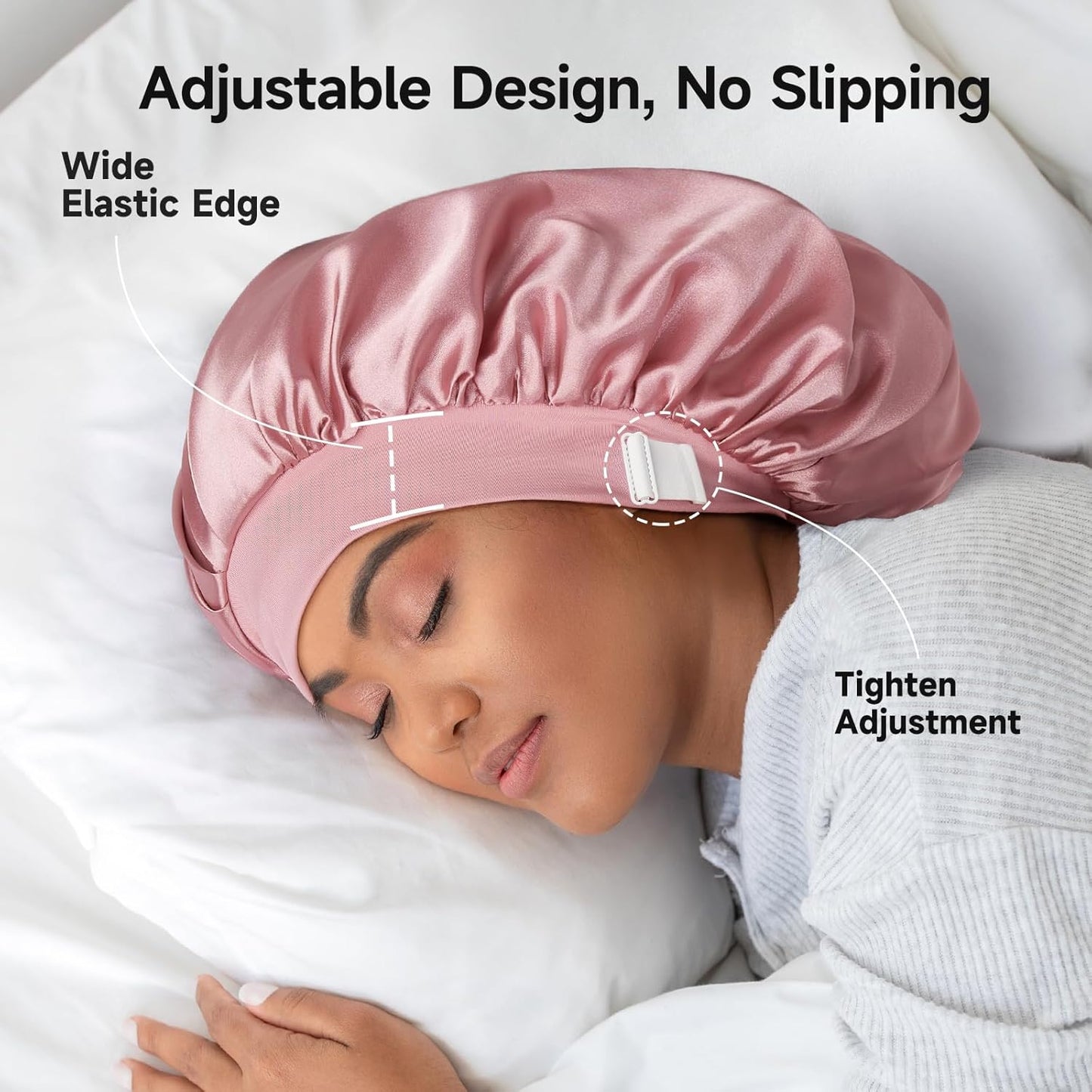 100% Real Mulberry Silk Bonnet for Women - Large Double Layer Hair Care Cap | Soft Elastic Band, Non-Slip, Pink