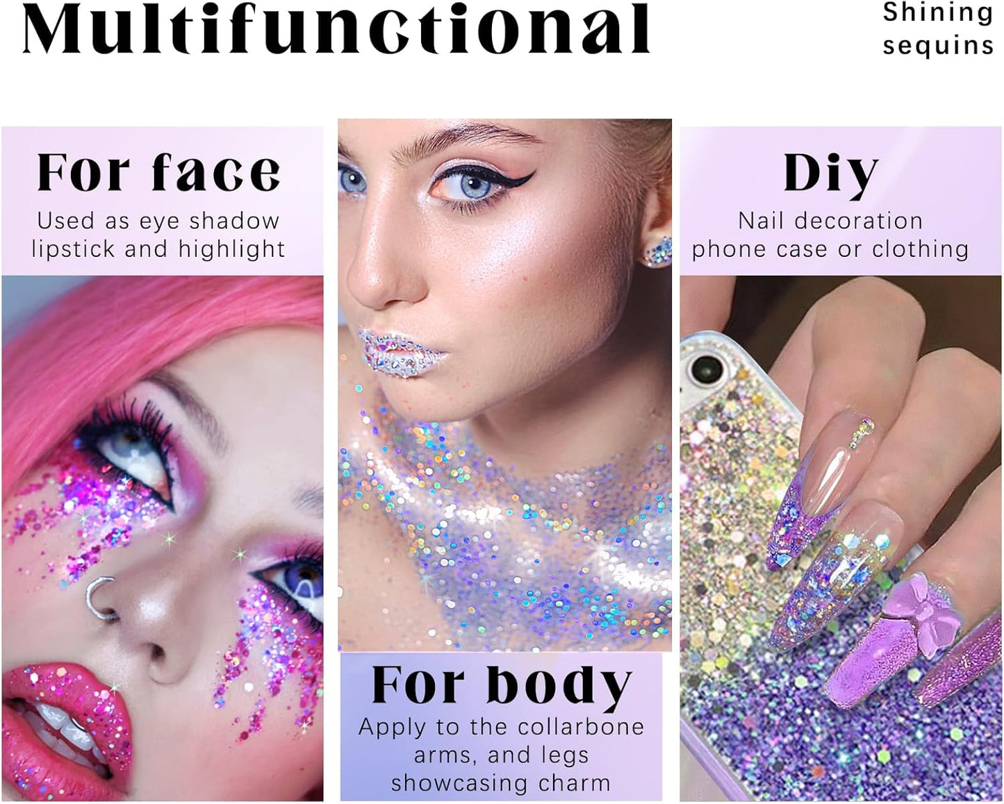 Holographic Glitter Gel - Roll-On Body Shimmer for Face & Hair | 2 Colors: Golden Ocean & Neon Violet
