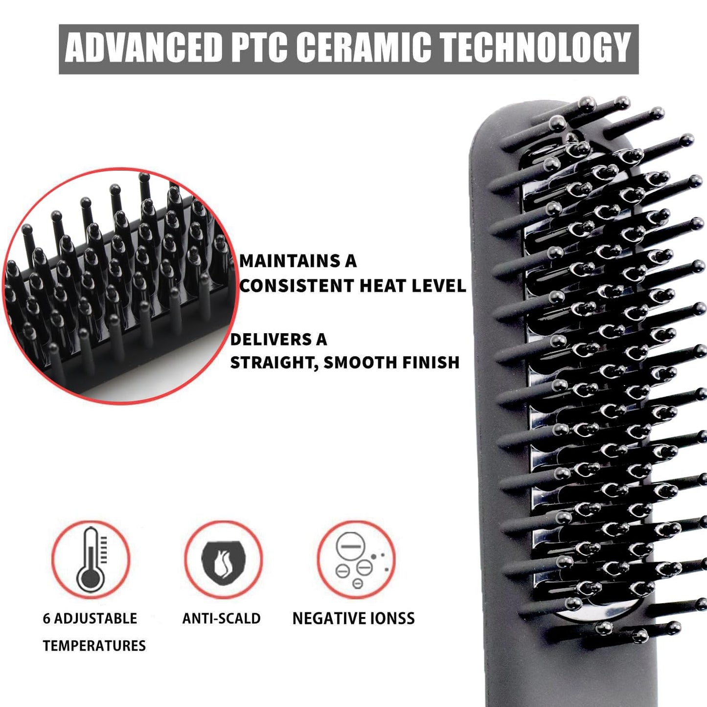 BenRich Beard Straightener for Men, Ceramic Ionic Heated Beard Brush, Anti-Scald, 5 Temp LCD Display, Electric Beard Styler, Travel Home Use, Gifts for Men Husband Birthday, Father's Day, Anniversary