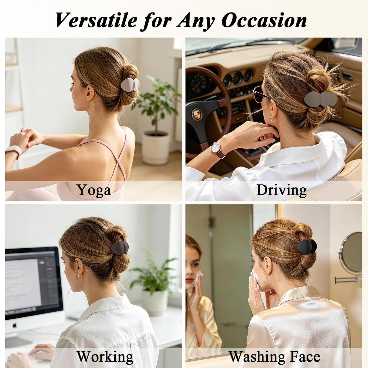 Medium Flat Hair Clips - Strong Hold French Claw Clips for Thick & Thin Hair | Non-Slip Duckbill Design, 4-Pack in Beige, Brown & Black