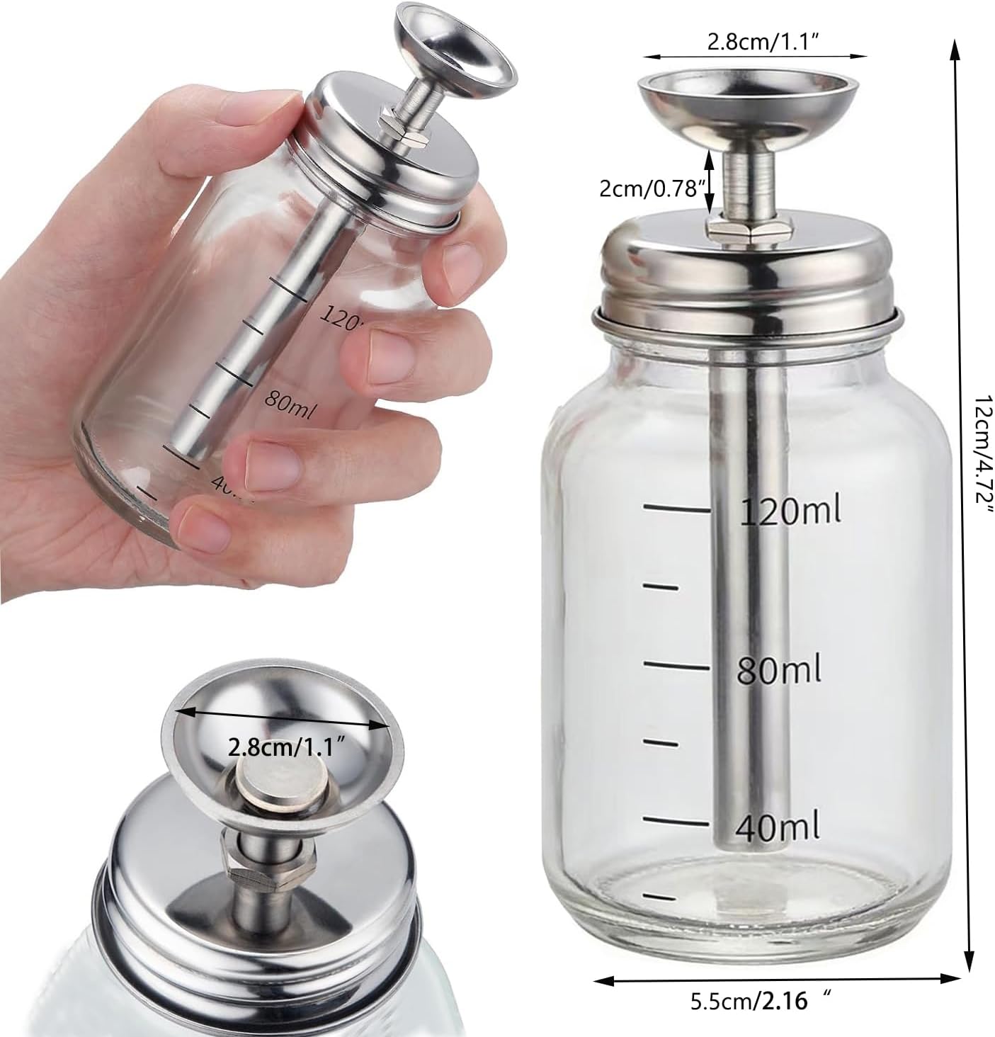 Glass Push Down Pump Dispenser Bottle - 4Oz Refillable Container for Alcohol, Makeup & Nail Polish Remover | Clear
