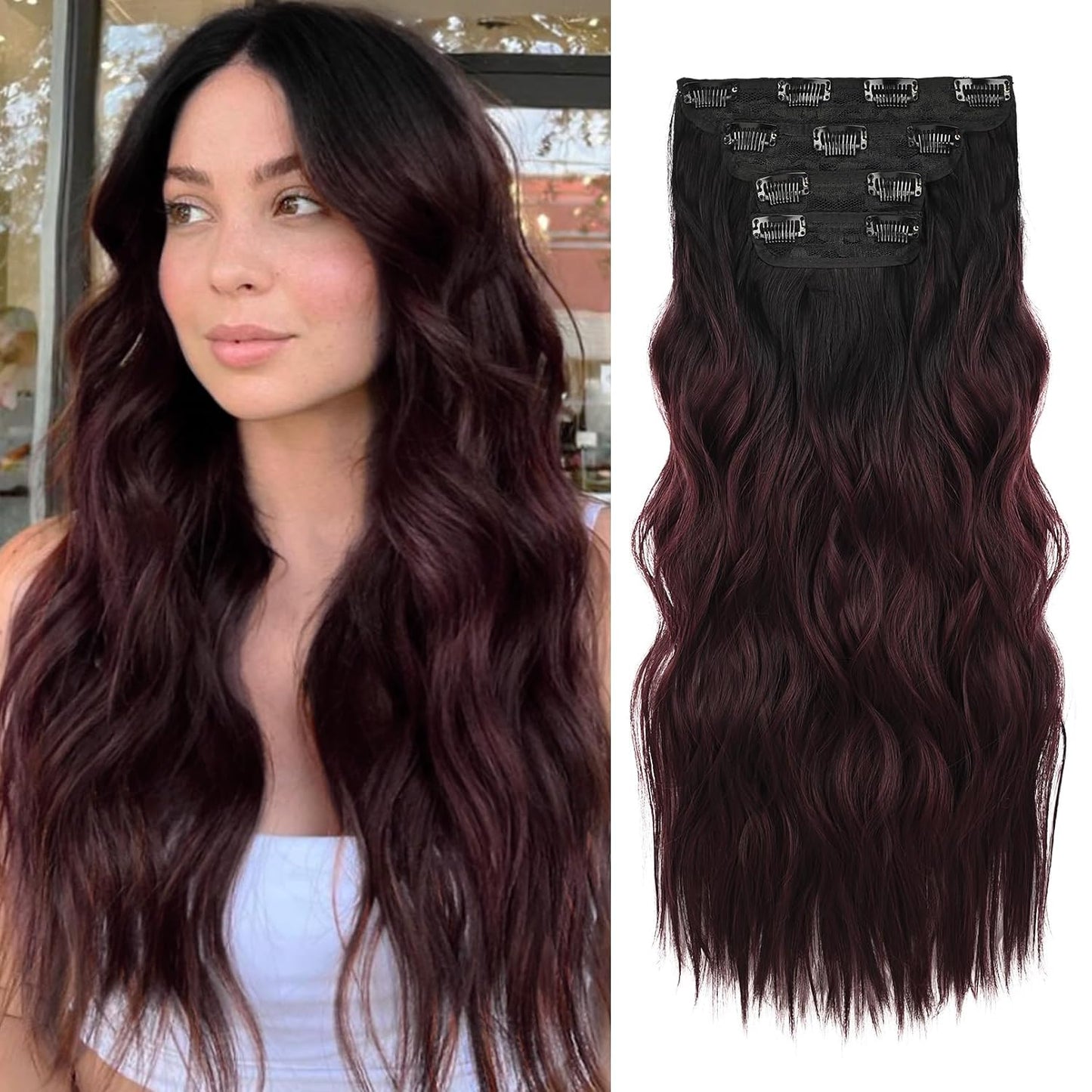 Clip-In Hair Extensions - 4PCS Natural Soft Synthetic Hairpieces for Women | Platinum Blonde