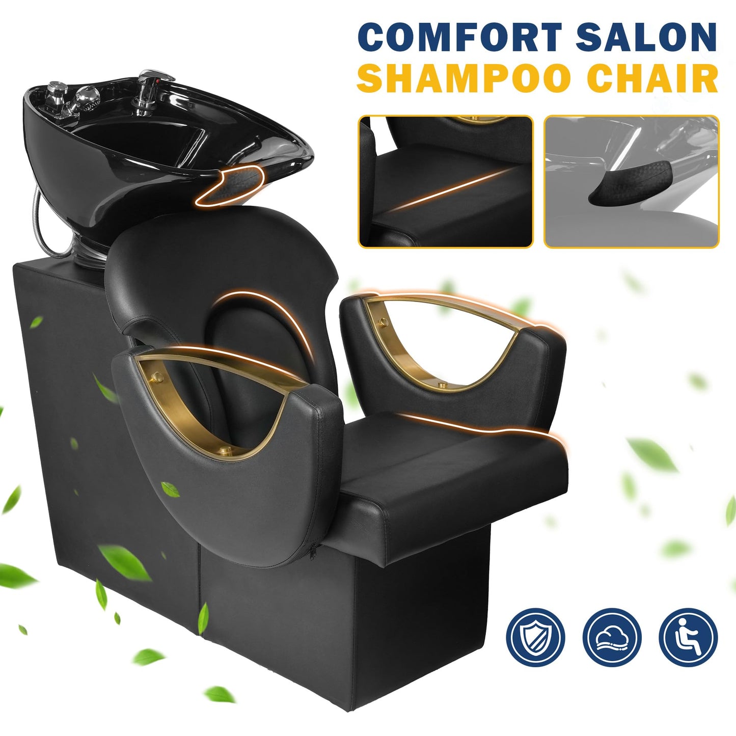 ROWIEP Backwash Shampoo Station Chair for Salon, Adjustable Porcelain Ceramic Hair Wash Bowl, Shampoo Bowl for Spa Beauty Hair Salon Home Equipment