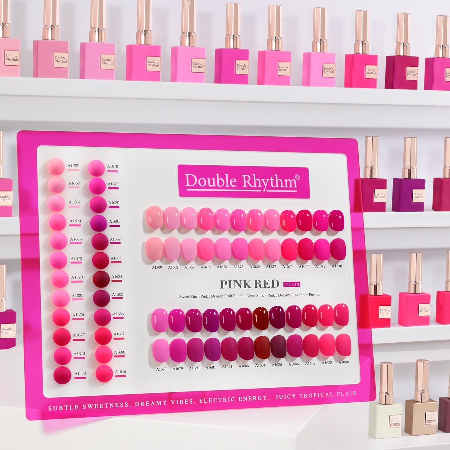Double Rhythm 28Pcs 0.5Oz Gel Nail Polish Set Same Color Same Bottle Gel Polish Kit Nail Art Manicure Salon DIY at Home for Women (Bright Pitaya Pink Purple Red Collection-T24-13)