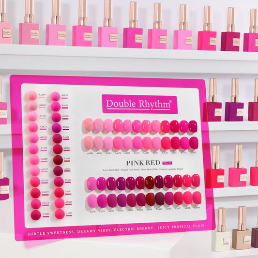 Double Rhythm 28Pcs 0.5Oz Gel Nail Polish Set Same Color Same Bottle Gel Polish Kit Nail Art Manicure Salon DIY at Home for Women (Bright Pitaya Pink Purple Red Collection-T24-13)
