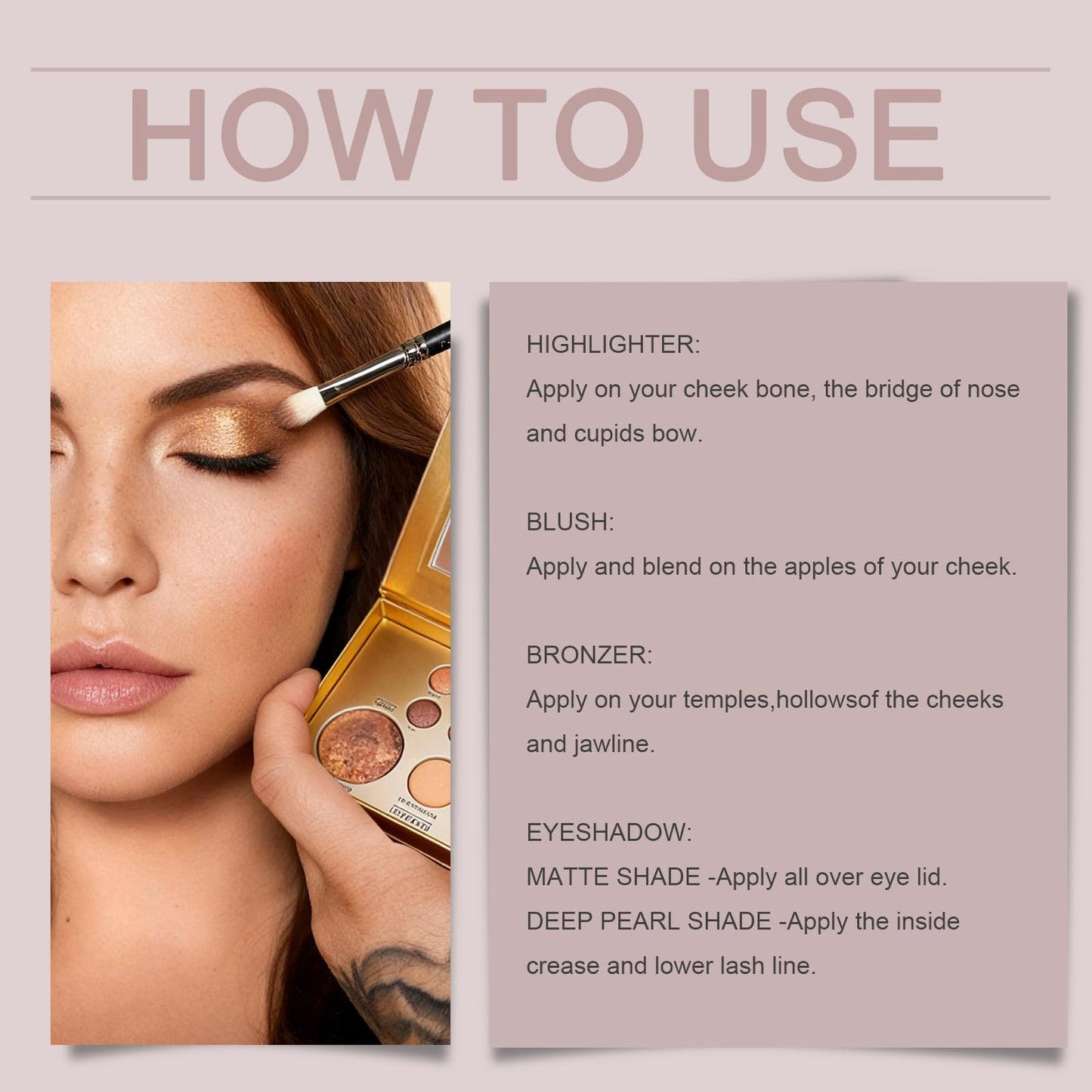 FREEORR Best Baked Makeup Palette with Bronzer, Highlighter, Blush and Eyeshadow, Smooth Velvet Highly Pigmented, Long Lasting Travel Compact, 7 Colors All in One Makeup Palette Gift Kit for Women