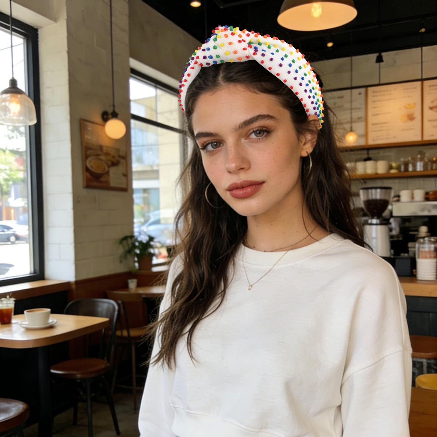YISSION Rainbow Beaded Knotted Wide Headband for Adults - Colorful Pride Festival Hair Accessory for Parties, Celebrations & Daily Wear