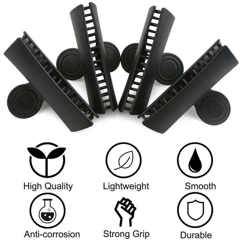 Professional Salon Butterfly Hair Clips, Segbeauty 4pcs Large Black 3.54 inches Double Teeth Hair Sectioning Clamps for Hairstyling and Thick Long Hair
