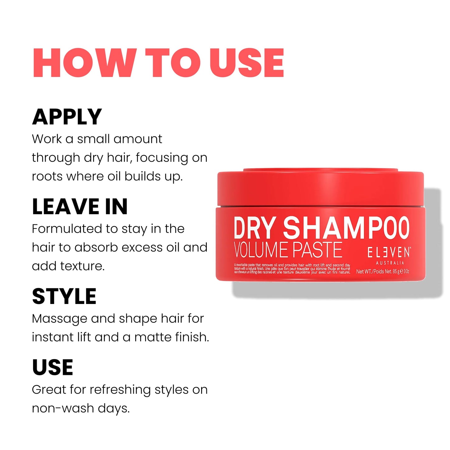ELEVEN AUSTRALIA Dry Shampoo Volume Paste - for Men and Women, Adds Texture & Freshness to Hair, Absorbs Oil, Volumizing Lightweight Formula, No Residue - 3 oz