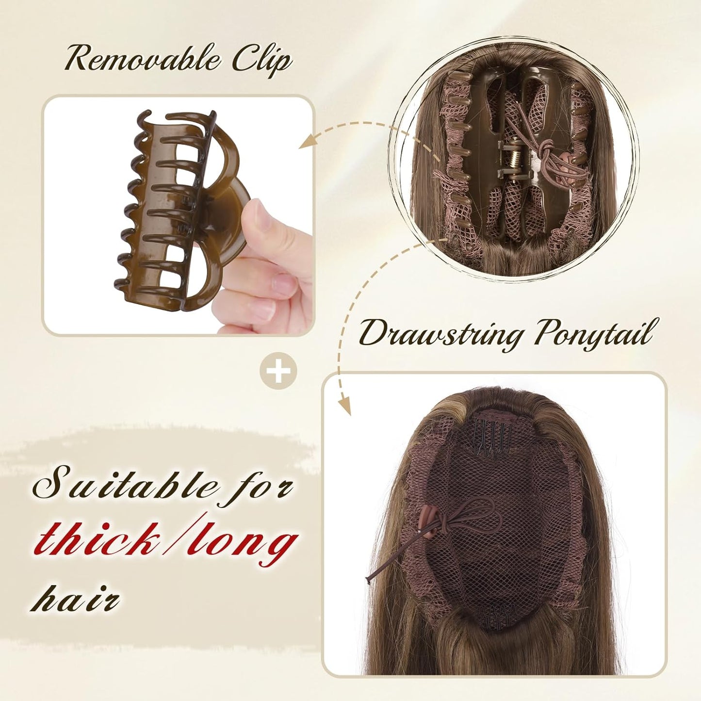 Claw Ponytail Extensions - 25-Inch Long Straight Clip-In Hairpieces | Honey Blonde & Light Brown Mix