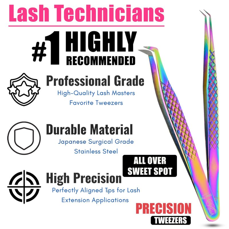 2pcs Fiber Tip Lash Tweezer Set – Boot Volume Tweezer & Isolation Tweezer, Professional Eyelash Extension Tools, Stainless Steel Non-Slip Grip for Classic, Volume & Mega Volume Lashes (Multi)