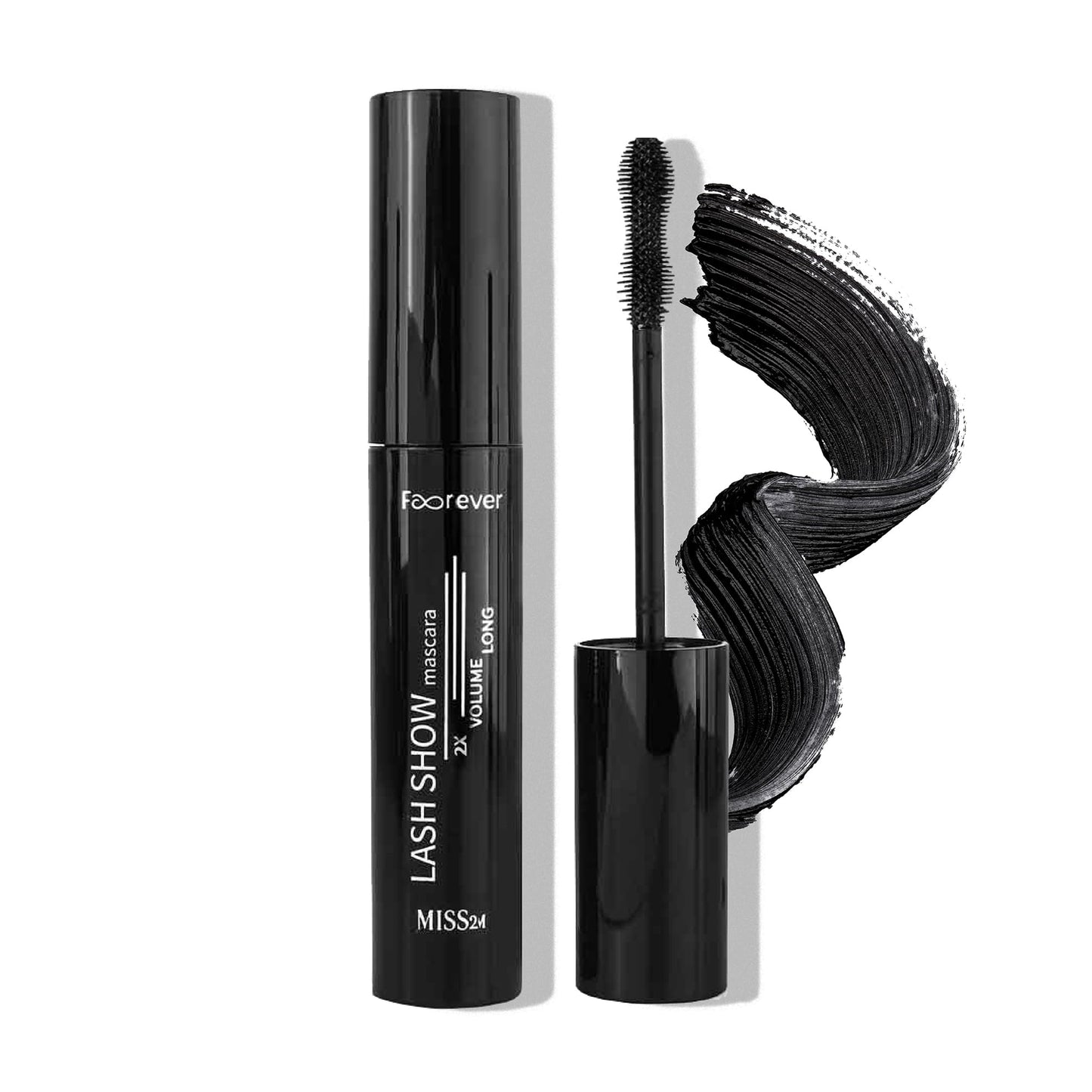 MISS2M Forever 2X Volume + Length Washable Mascara with Wide-Eyed Fan Effect and Hourglass Mascara Brush for Bold, Big Lashes, 0.34 Fl Oz