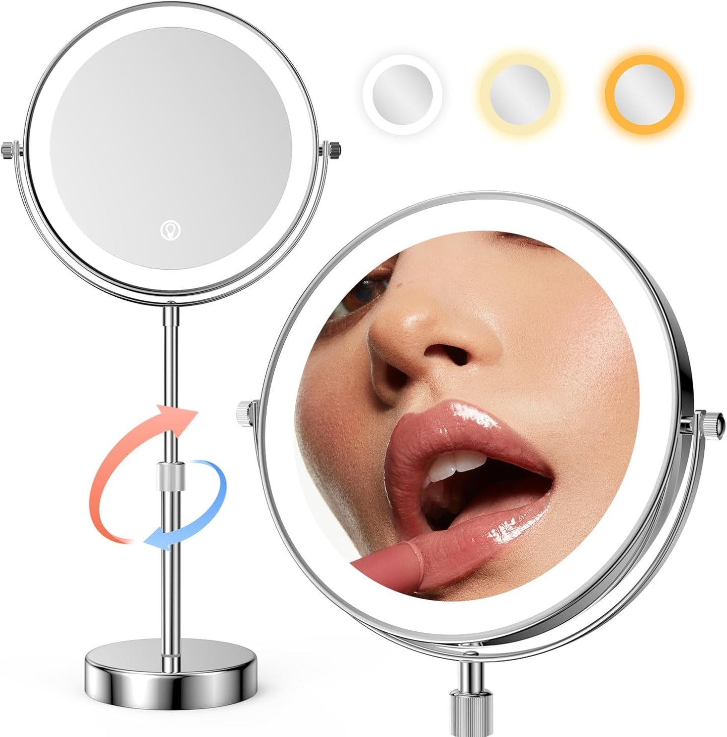 Adjustable 8-Inch Makeup Mirror - 5X Magnification, Double-Sided, Matte Black Finish | Perfect for Countertop Use