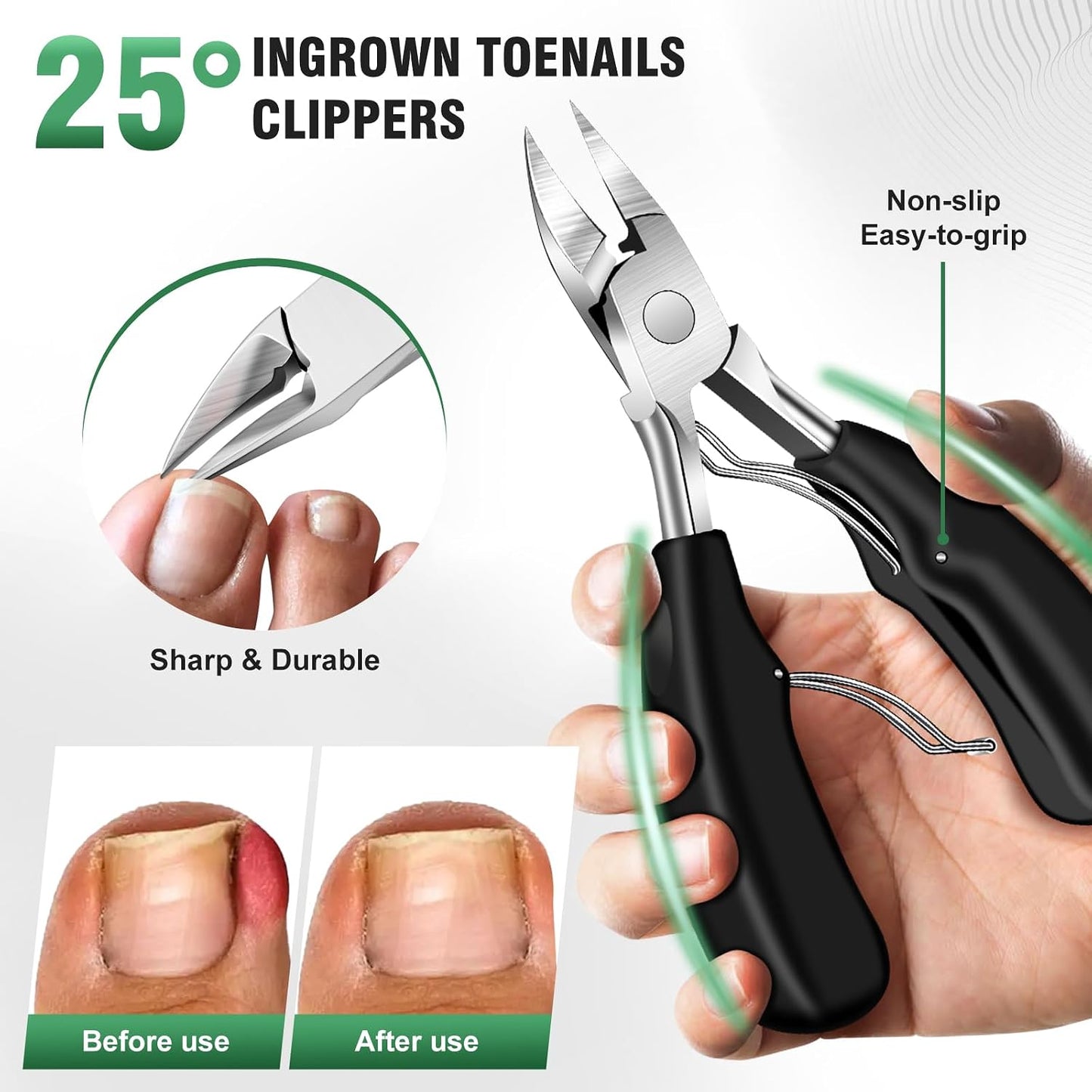 Toenail Clippers for Seniors - Long Handle Angled Head Design | 6-Piece Set for Thick & Ingrown Nails