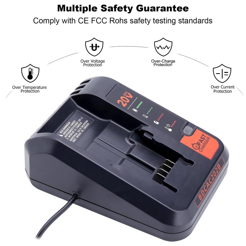 20V Fast Charger Compatible with Black and Decker 20V 12V Max Lithium Battery LBXR20 LBX4020 LBXR2020, BDCAC202B 20Volt 2A Lithium Charger Compatible with Black and Decker Drill Battery