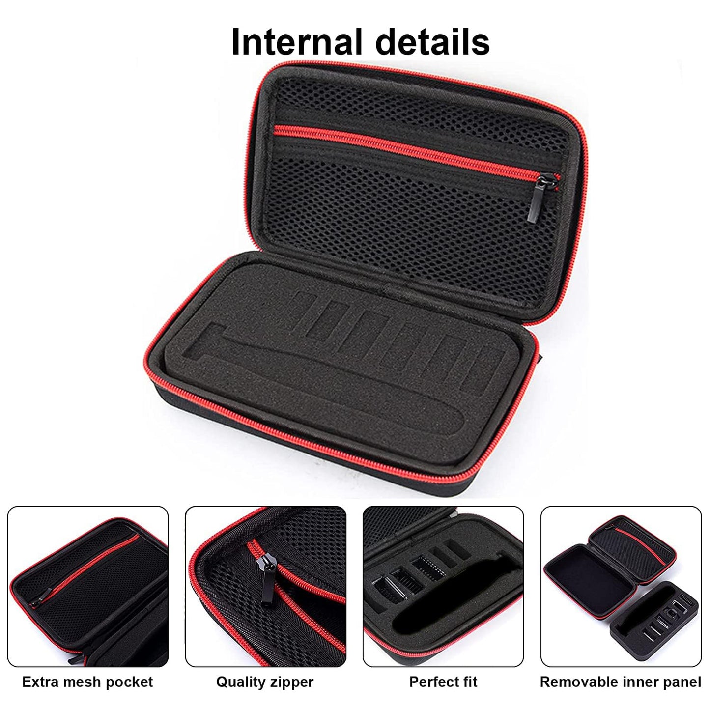 INVODA Travel Shaver Case Compatible with Philips Norelco QP2724/90 Trimmer Waterproof Hard Portable Storage Box for QP2520/90 QP2630/72 QP2724/70 QP2834/70 Shaver (Black-Red)