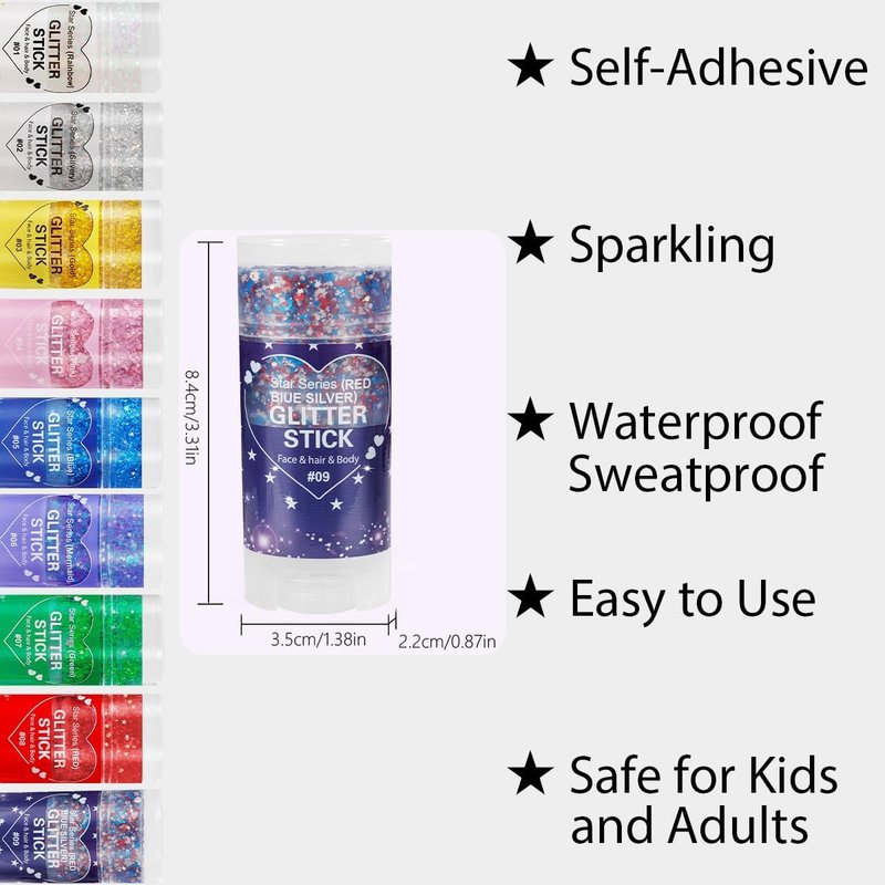 Patriotic Red White and Blue Body Glitter Stick - Sparkling Face & Hair Glitter for 4th of July Outfits | Perfect for Women & Kids