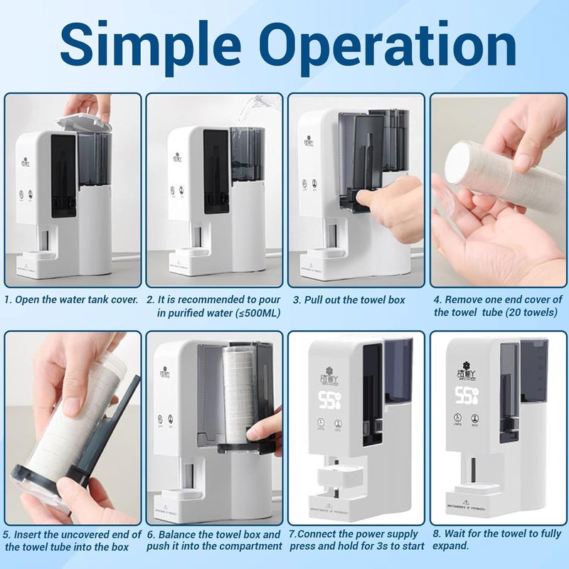 Automatic Hot Face Towel Dispenser - 5-Second Heating Portable Towel Warmer | Includes 60 Compressed Towels