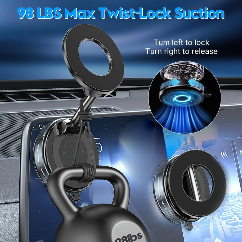ELESULTRA Magnetic Phone Holder for Car - Suction Cup Phone Mount for Magsafe, Universal 360° Dashboard Phone Holder Vacuum Cell Phone Holders for Your Car/Gym/Mirror Car Mount for iPhone & Android