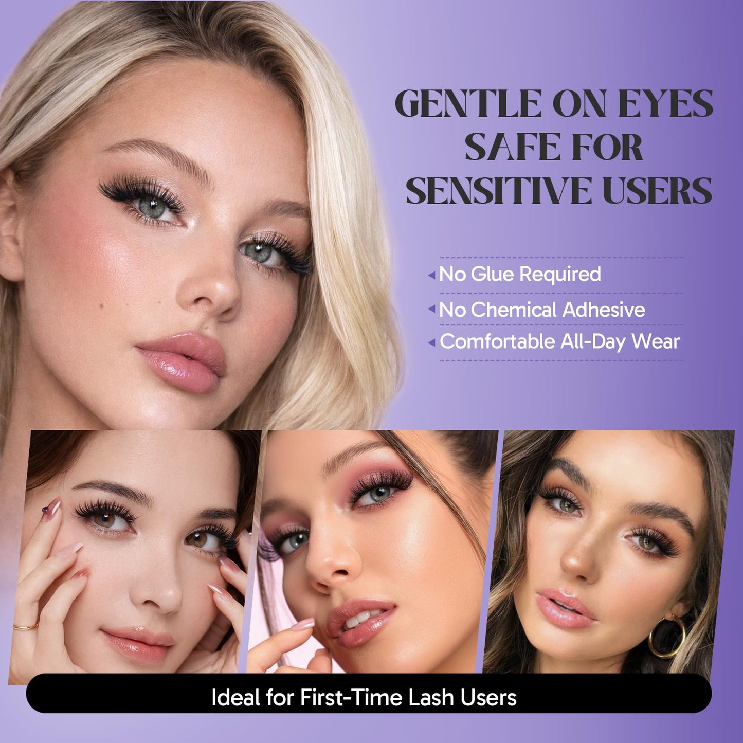 Magnetic Eyelashes with Applicator, Natural Wispy Magnetic Lashes 4 Pairs, No Glue Reusable Lash Kit for Beginners, Lightweight & Secure Hold, Black