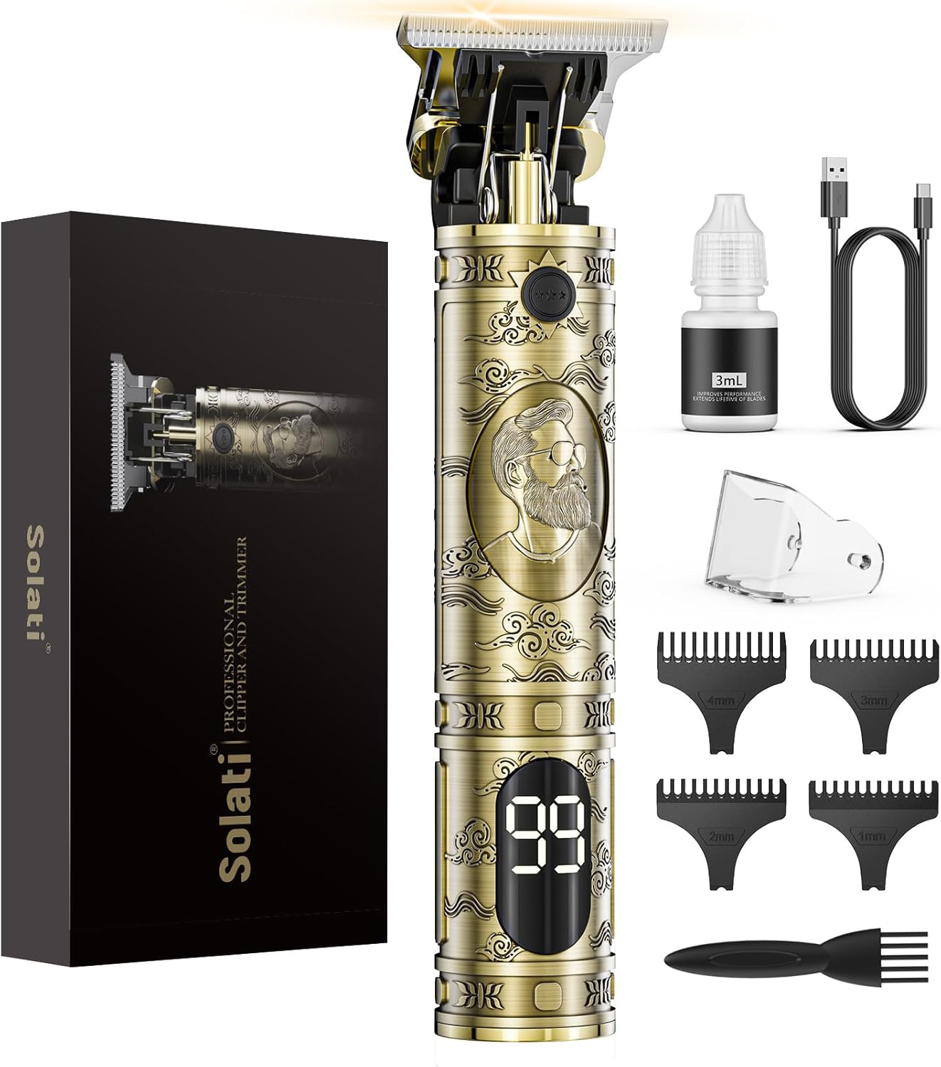 Professional Hair Clippers for Men - Cordless T-Blade Trimmer with LCD Display | Rechargeable Beard Edgers & Hair Cutting Kit