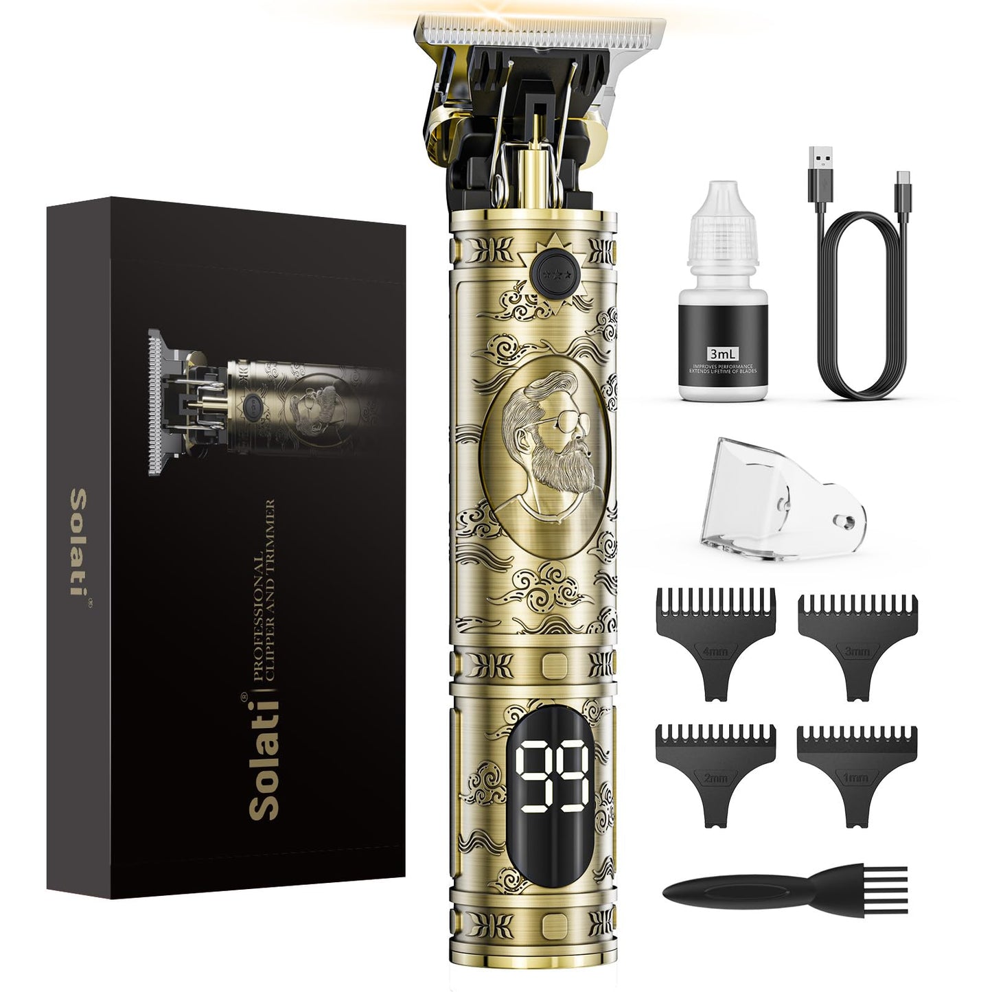 Solati Hair Clippers for Men, Professional Hair Trimmer Zero Gapped T-Blade Trimmer Cordless Rechargeable Edgers Clippers Electric Beard Trimmer Shaver Hair Cutting Kit with LCD Display Gifts for Men