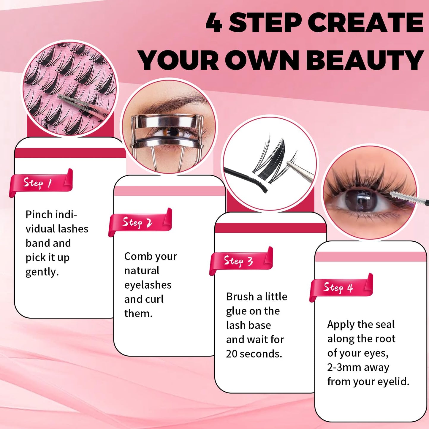 Manga Lash Clusters Kit - Spiky Eyelash Extensions with Bond & Seal | 72 Pcs Wet Look Lashes
