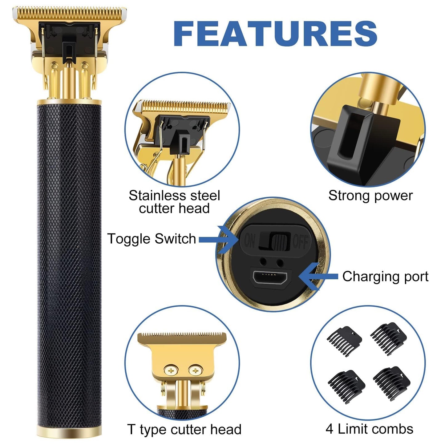 YOGINGO Professional Hair Trimmer for Men, Beard Trimmer Hair Clippers for Men, Cordless Rechargeable Hair Trimmer Metal Body Cutting Grooming Kit,Beard Shaver Barbershop