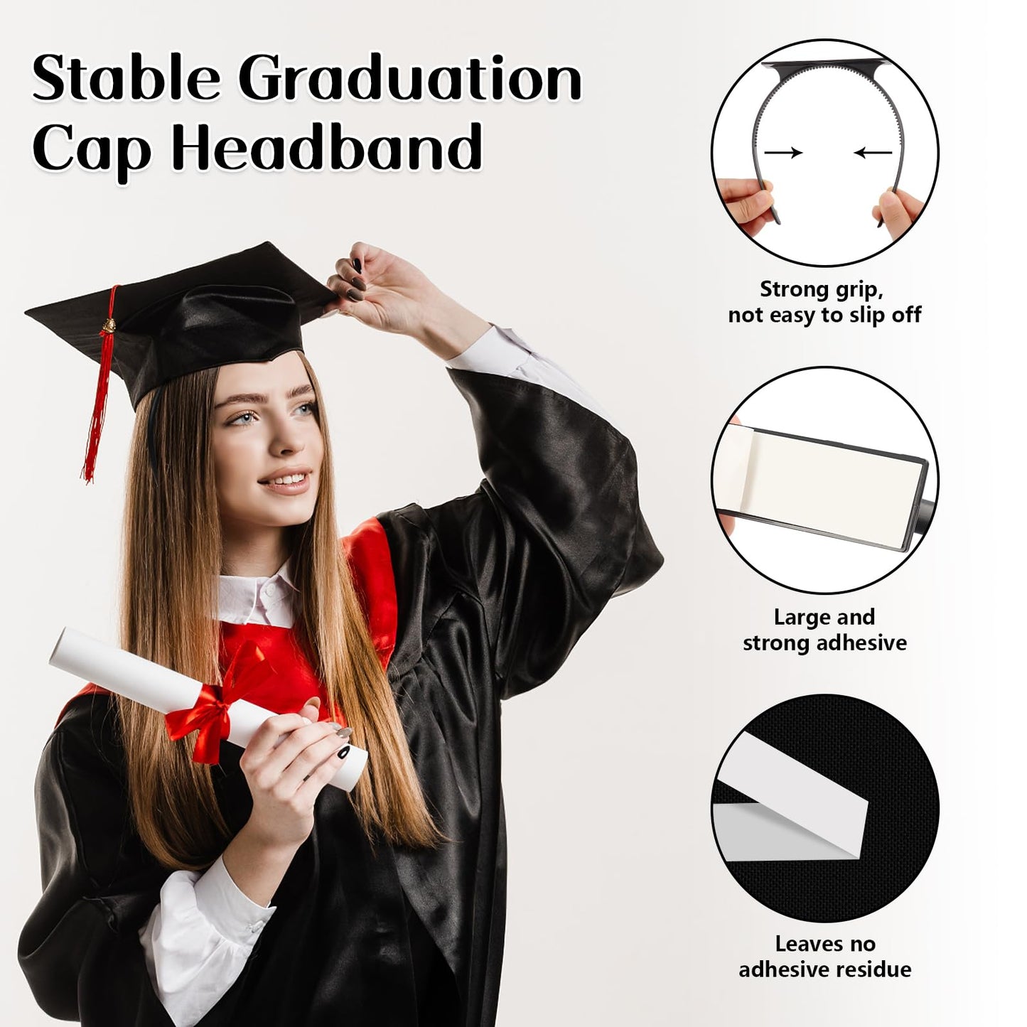 UQM Graduation Cap Headband, Anti-fall Grad Cap Headband Hat Accessories for Graduates Students, Keeps Hairstyle Fixed
