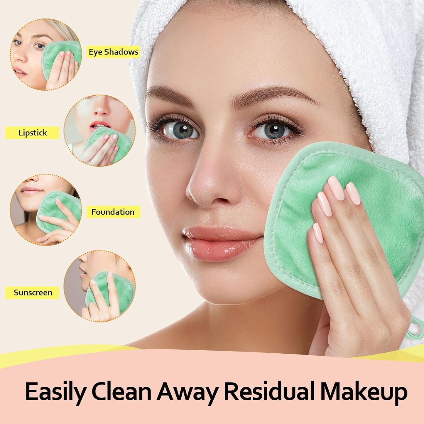 Makeup Remover Cloths - Reusable Ultra Soft Facial Cleansing Pads | 12 Count, 5x5 In, Green
