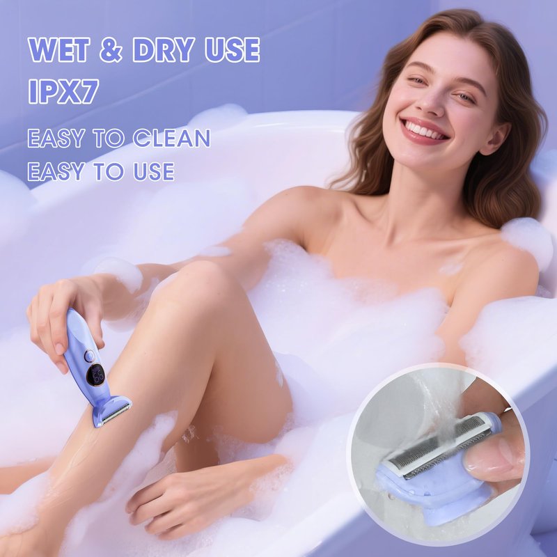Karrte 5-in-1 Electric Razor for Women's Pubic Hair, Painless Body Shaver and Facial Epilator, Hair Removal for Face, Bikini Trimmer for Women's Private Area Purple