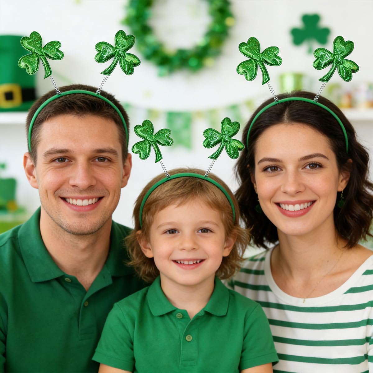 Rose bud St Patricks Day Headbands Big Green Shamrock Clover Hair Bands for Adults Women Xmas Head Boppers Headwear Decorations Party Favors for Women