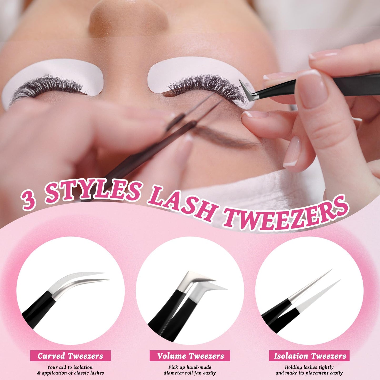 High Precision Lash Tweezers Set 6 Pack Stainless Steel Eyelash Extension Tweezers for Classic, Volume, Mega Volume Lashes, Facial Hair, Eyebrow, Hair Removal, Crafting Making(Black)