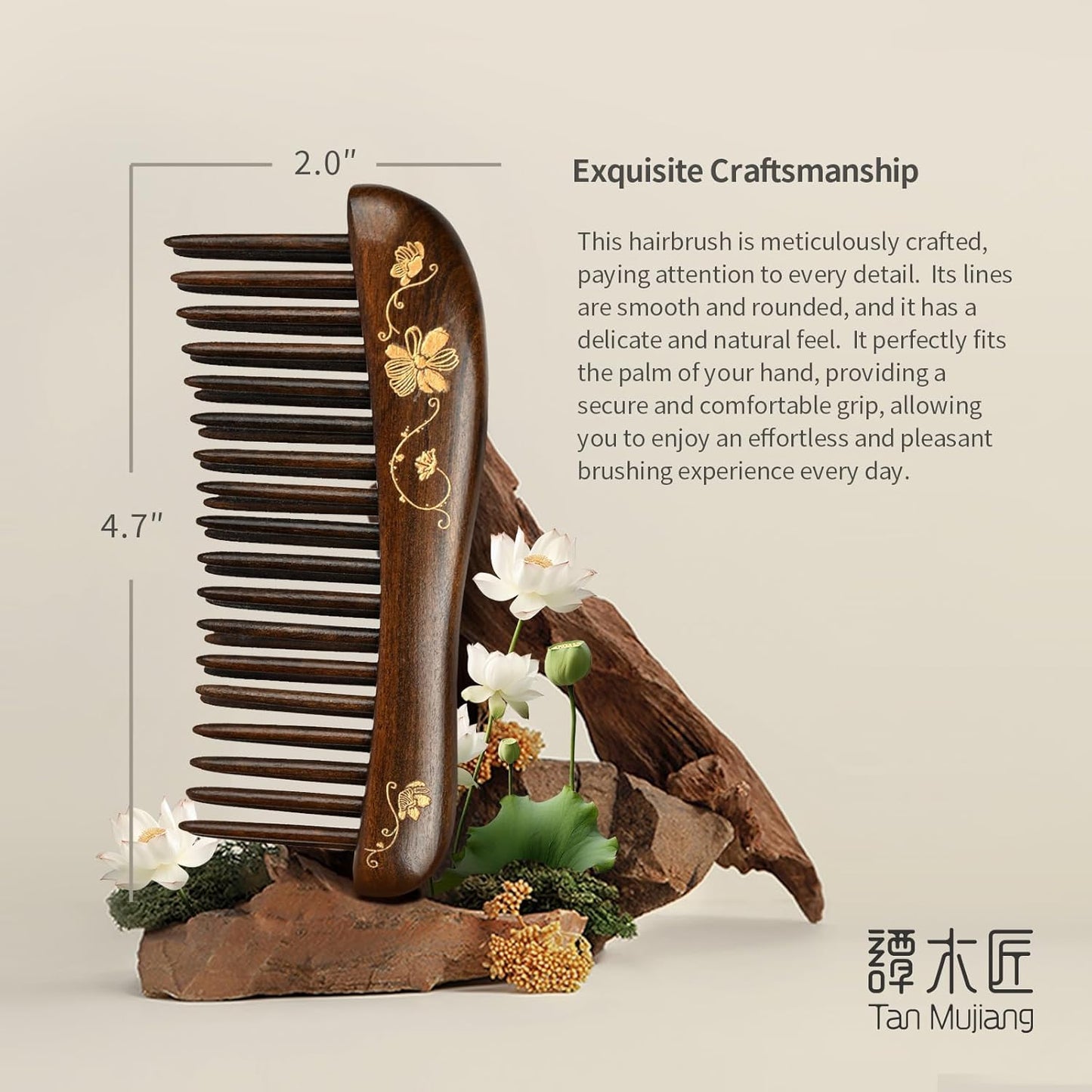 Handmade Wooden Comb - Double-Row Teeth Design for Scalp Massage | 4.7" x 2" Natural Wood Comb