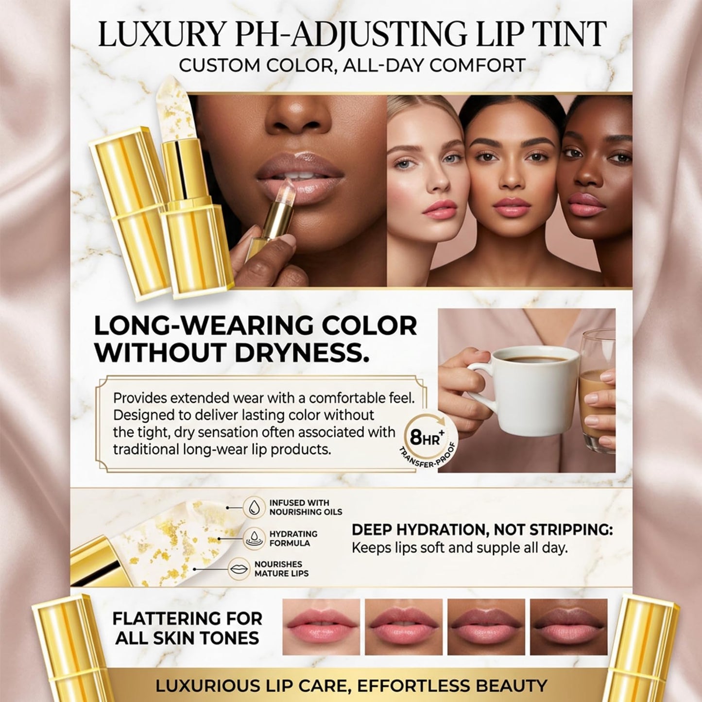 Areliaa signature Lipstick, PH Adjusting Color for Mature Women, Clear to Light Pink, Transferproof & Long-Lasting 8+ Hours, Hydrating Lip Care without Stripping, All Skin Tones (1)