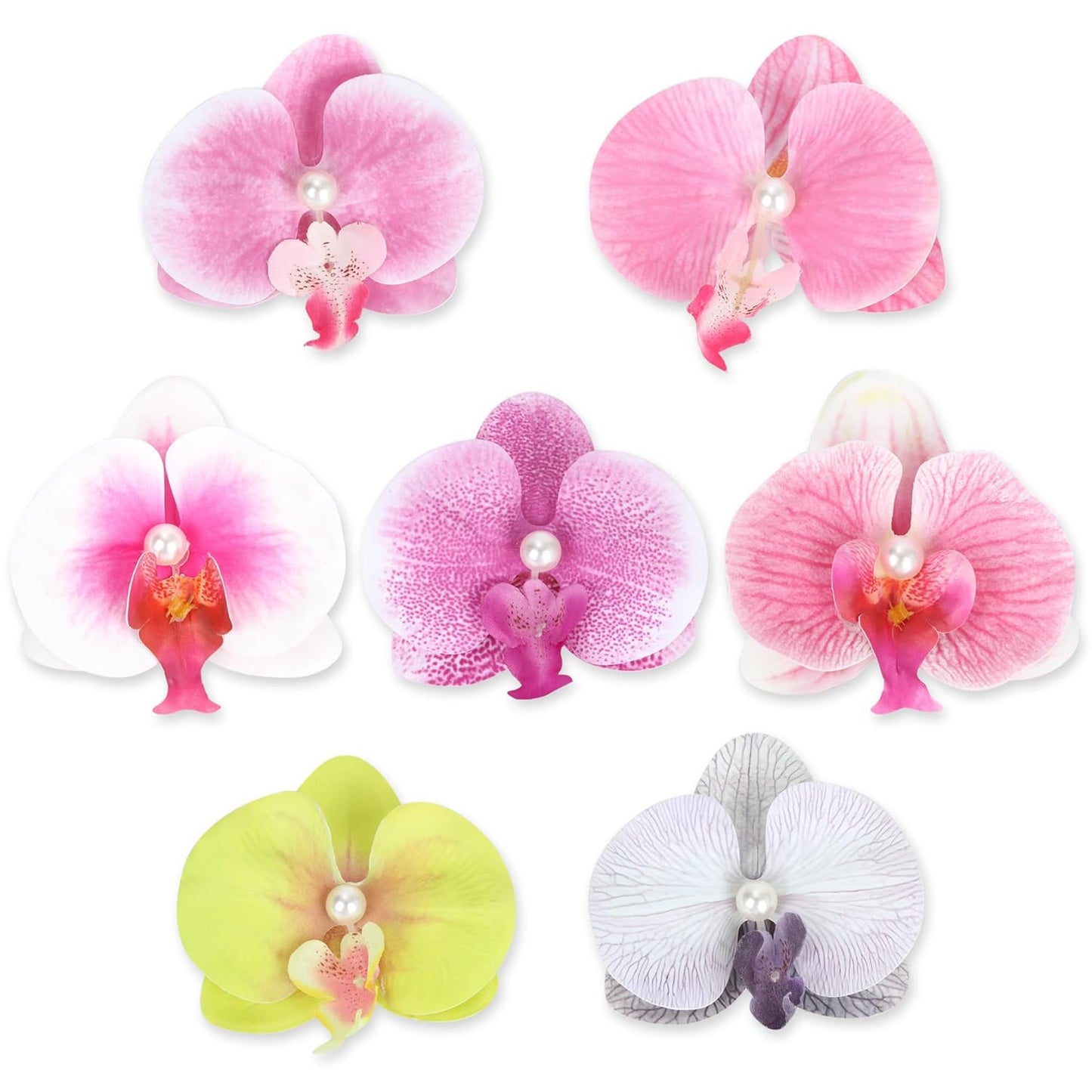 Hawaiian Flower Hair Clips - 7-Piece Set of 4-Inch Tropical Orchid Pins | Perfect for Beach Parties & Luau Outfits