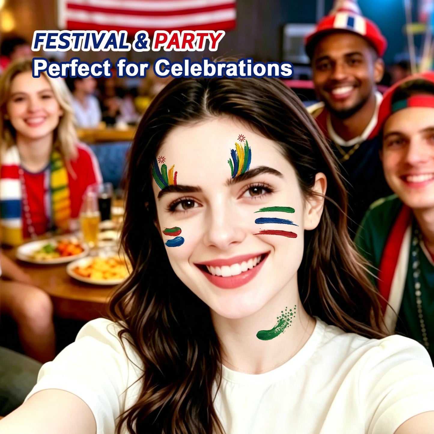 2026 World Cup Patriotic Face Stickers, Game Day Waterproof Face Tattoos with USA Flag Decorations, Skin-Safe for Sports Events, National Holidays & Festivals (USA)