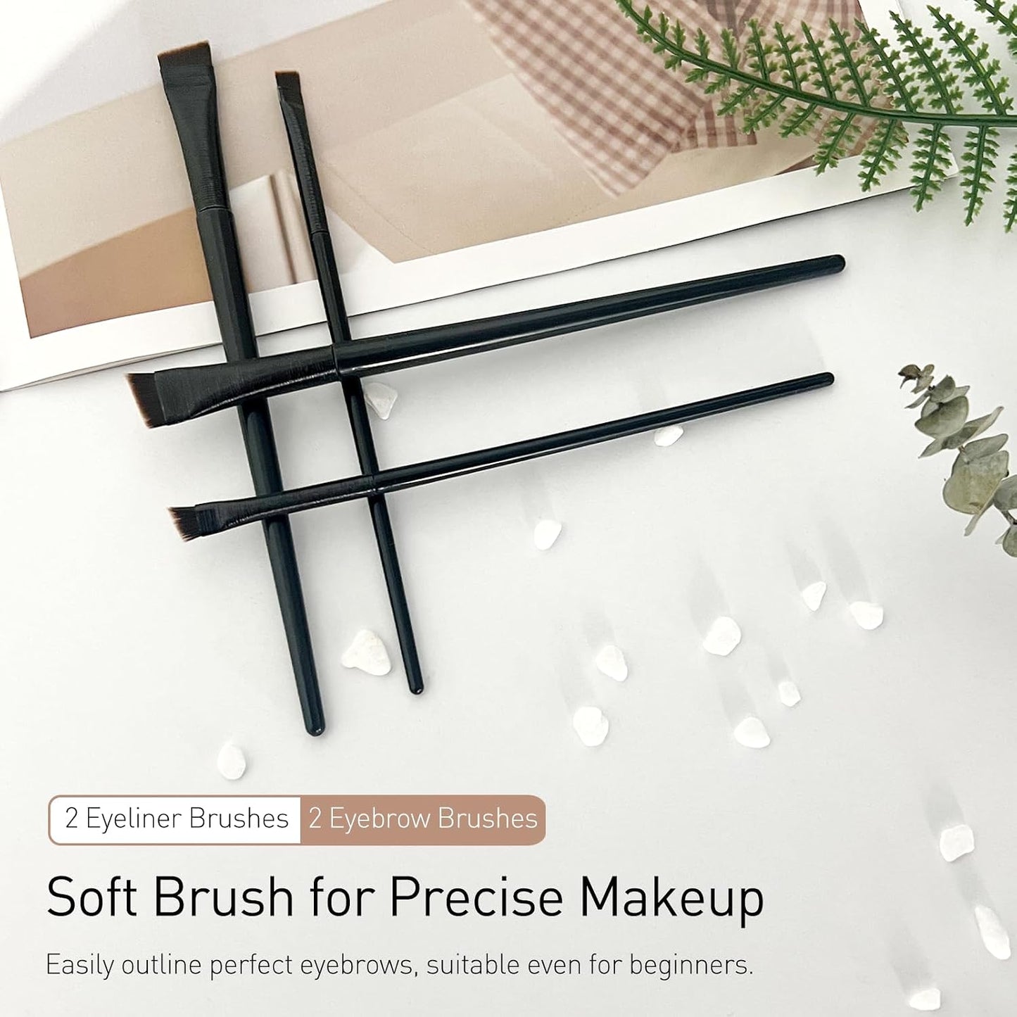 Fine Angled Eyeliner Brushes - 4 Pack Ultra Thin Slanted Design for Precise Application | Black