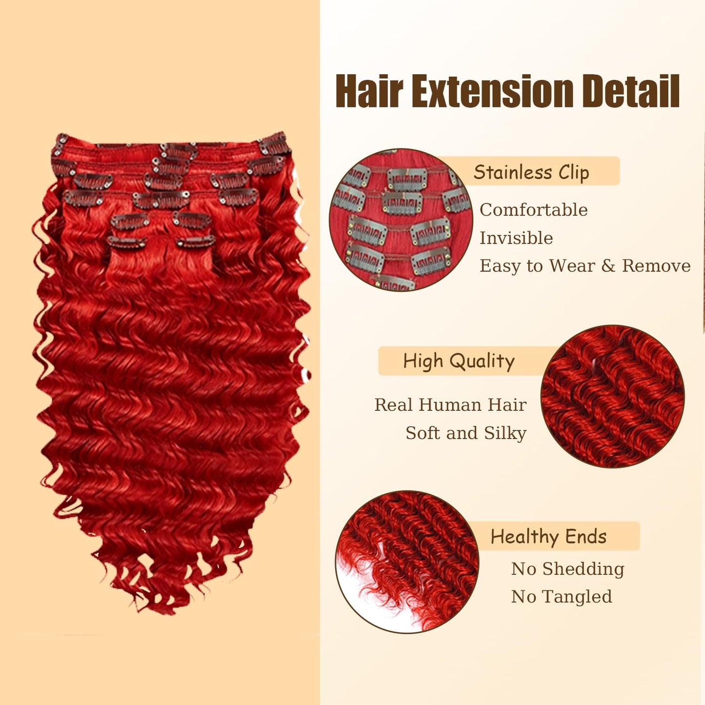 Red Clip in Hair Extensions Real Human Hair, 28 Inch 120g/7Pcs,Full Shine Remy Hair,Wine Red Deep Wave Clip ins Brazilian Virgin Human Hair Extensions
