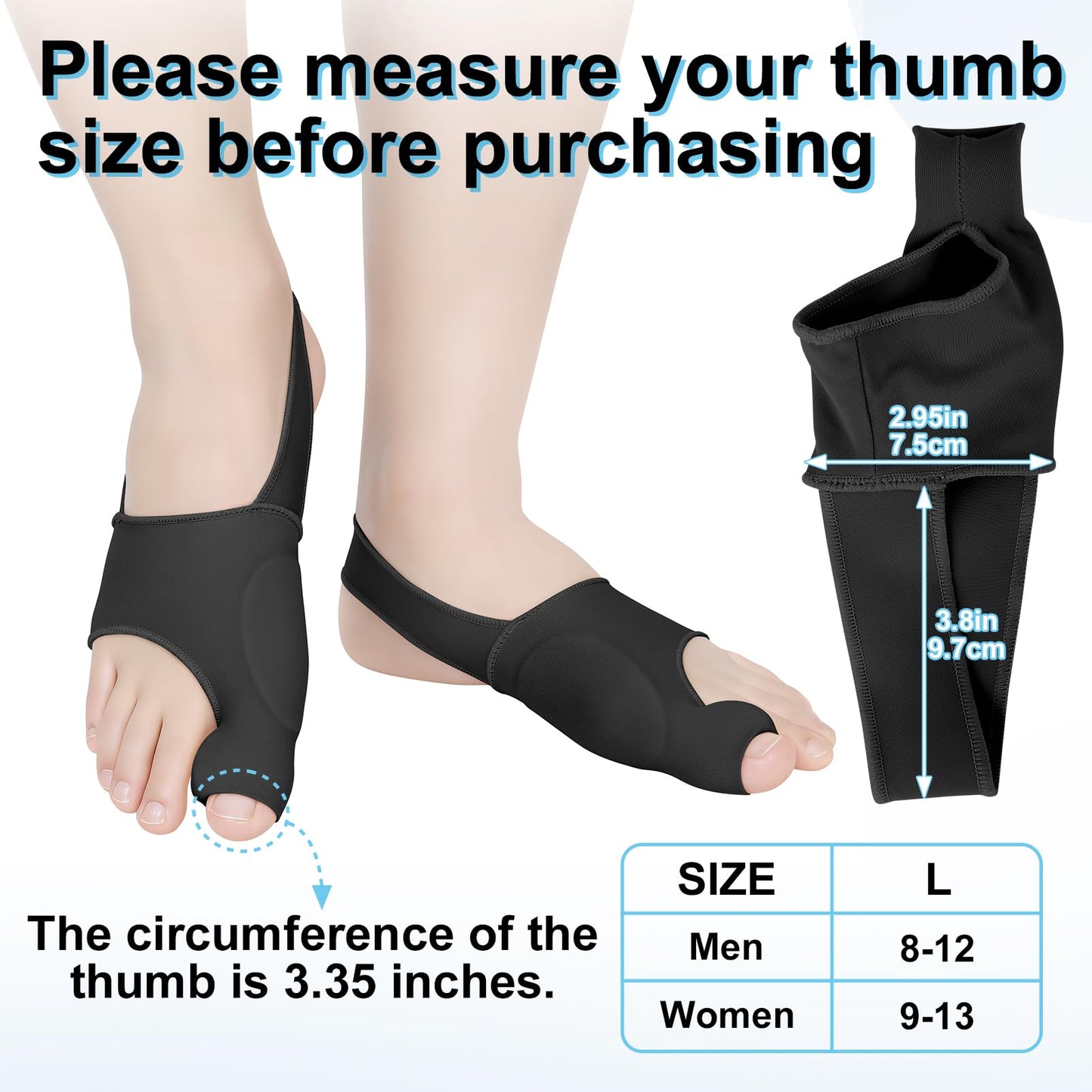 1 Pair Bunion Corrector for Women & Men, Big Toe Straightener for Hallux Valgus Pain Relief & Toe Alignment, Soft and Breathable for Day/Night, Wide Non-slip Strap, Include a Massage Ball (Black)