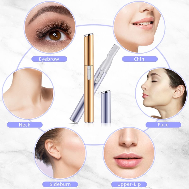 Landhoow 3 Pcs Electric Eyebrow Trimmer Women Facial Hair Remover Mini Precision Shaver with Adjustable Comb and Brush Women Gift Battery Operated for Face Neck Fuzz Lips Leg(Gold, Purple, Black)