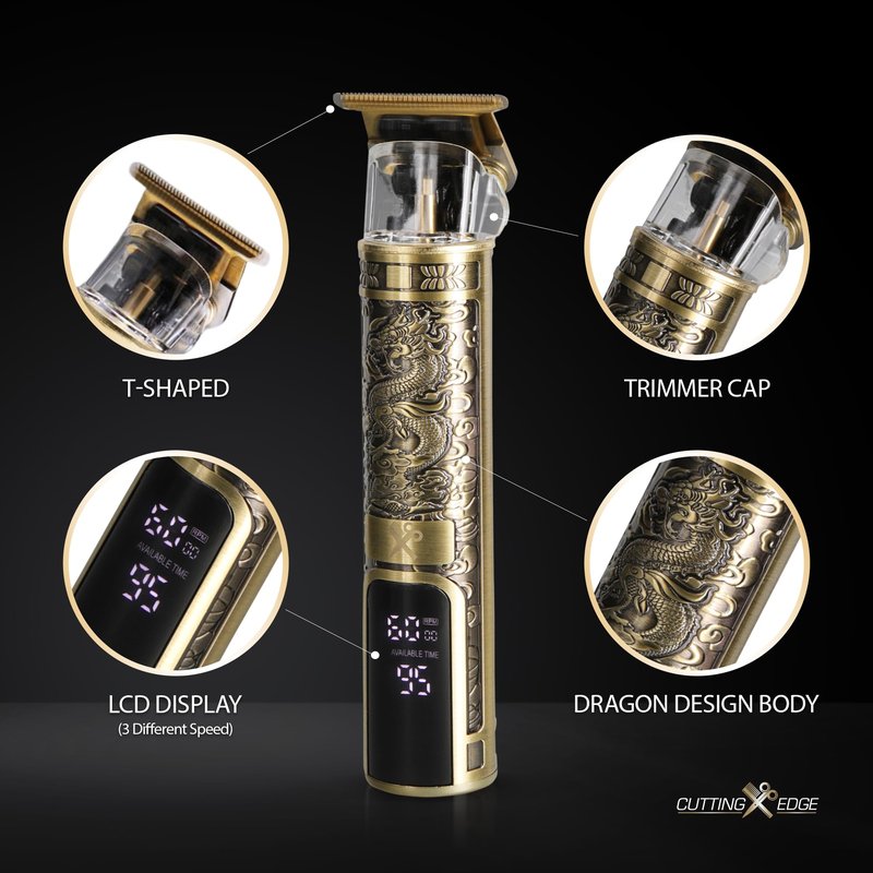 Cutting Edge T-Blade Trimmer for Men, Hypoallergenic T-Blade Trimmer with 4 Guide Combs (1 2 3 4mm) LCD Screen, Rechargeable 120 Minute Run-Time, Bump-Free & Irritation-Free, Dragon Ergonomic Design