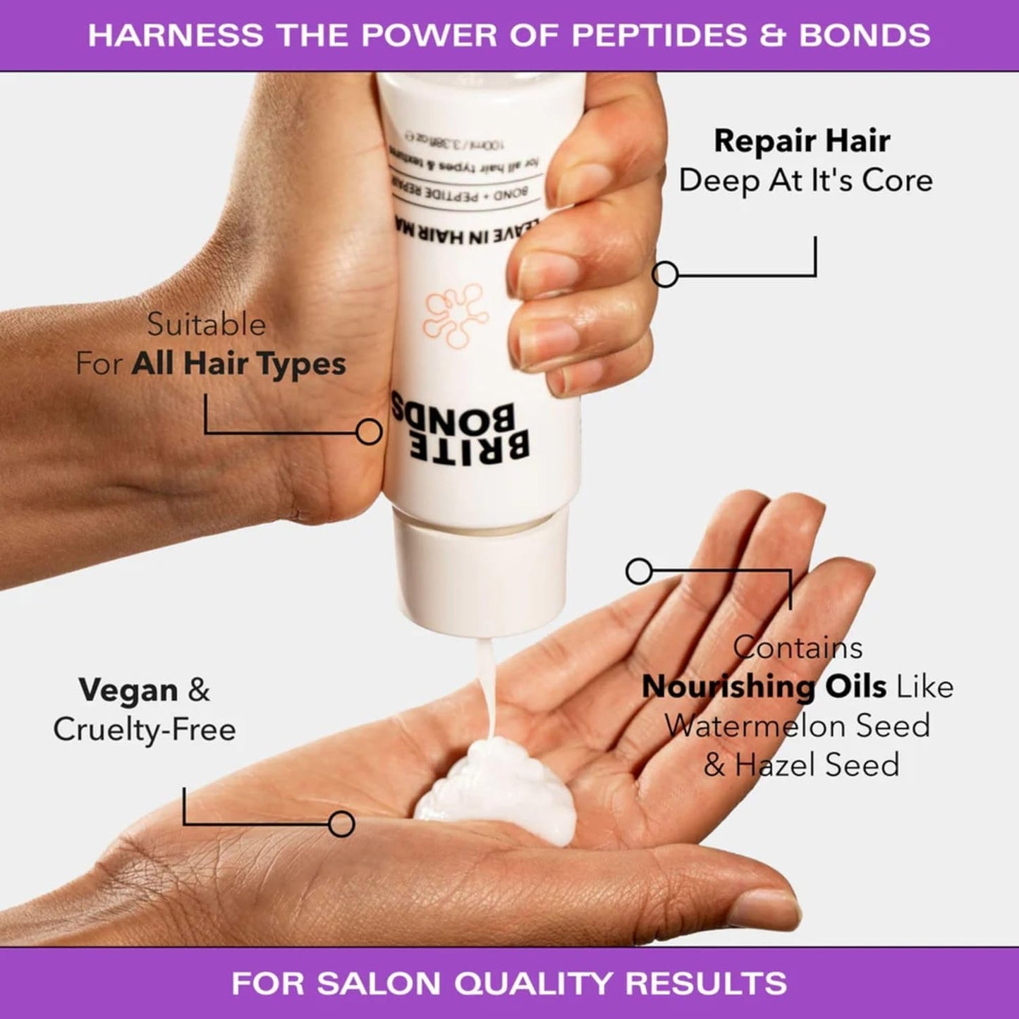 Brite Bonds Leave in Hair Mask with Peptides and Bonds - Revitalize, Reverse & Repair All Types of Hair Damage - Vegan Cruelty-Free Bonds Hair Mask with Refreshing Coconut Scent (3.38 Fl Oz)