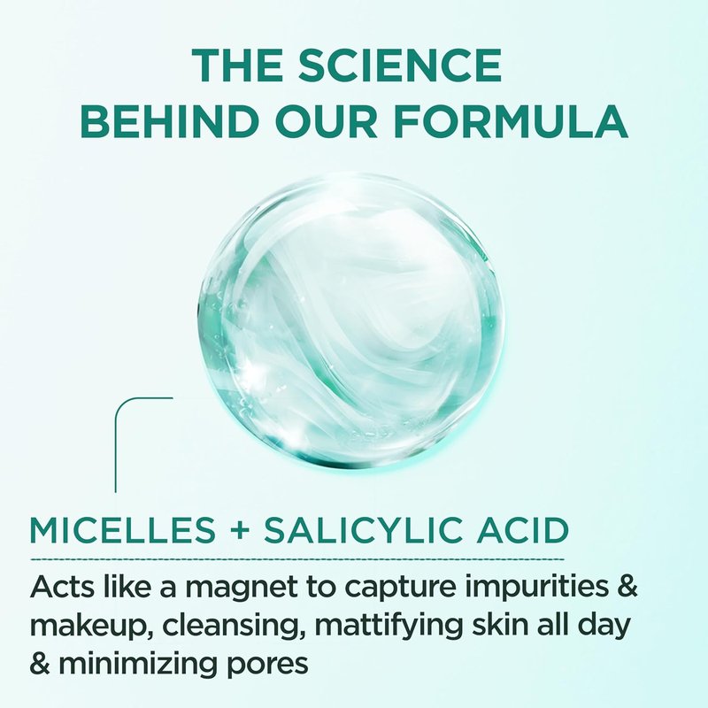 Garnier Micellar Water - Salicylic Acid Facial Cleanser & Makeup Remover for Oily Skin | 13.5 Fl Oz
