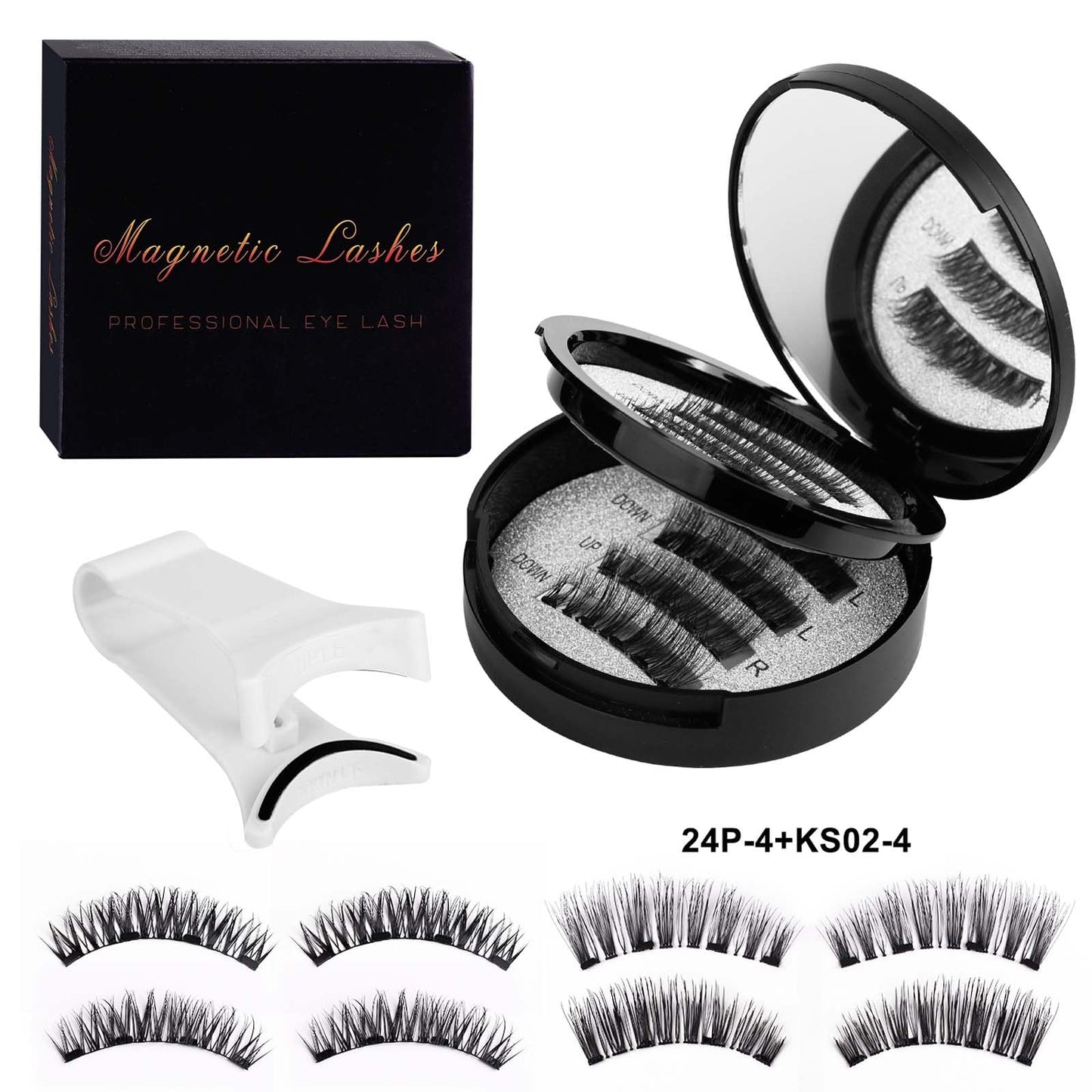 Magnetic Eyelashes Kit with Applicator 2 Pairs, No Glue Needed Reusable Fake Lashes Easy to Apply, Natural Looking False Eyelashes for Women, Style A