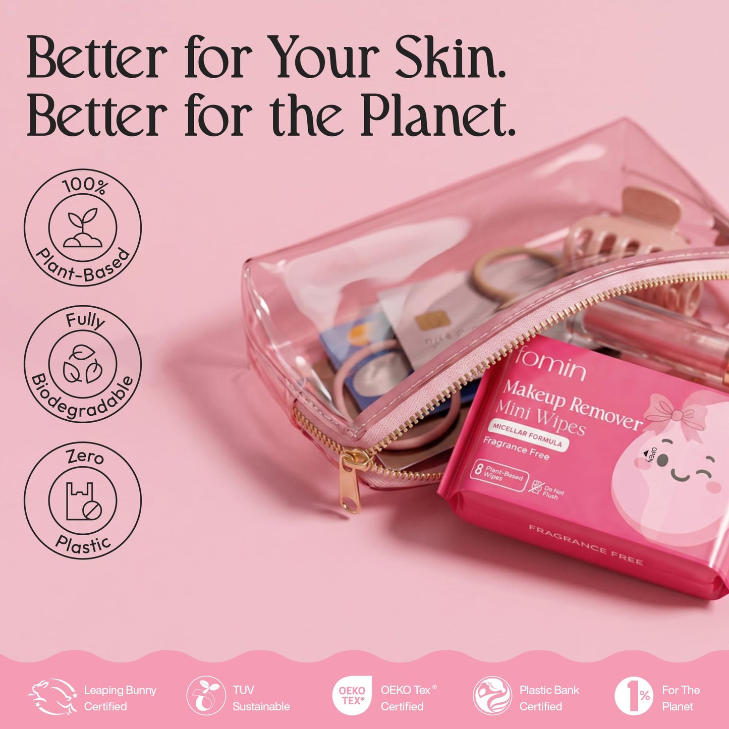 FOMIN Mini Makeup Remover Wipes - 8 Pack (64 Wipes) Unscented Gentle Face Wipes for Full Face Makeup Removal - Non-Irritating & Micellar Formula Travel Ready - Gift for Women & Bridesmaids